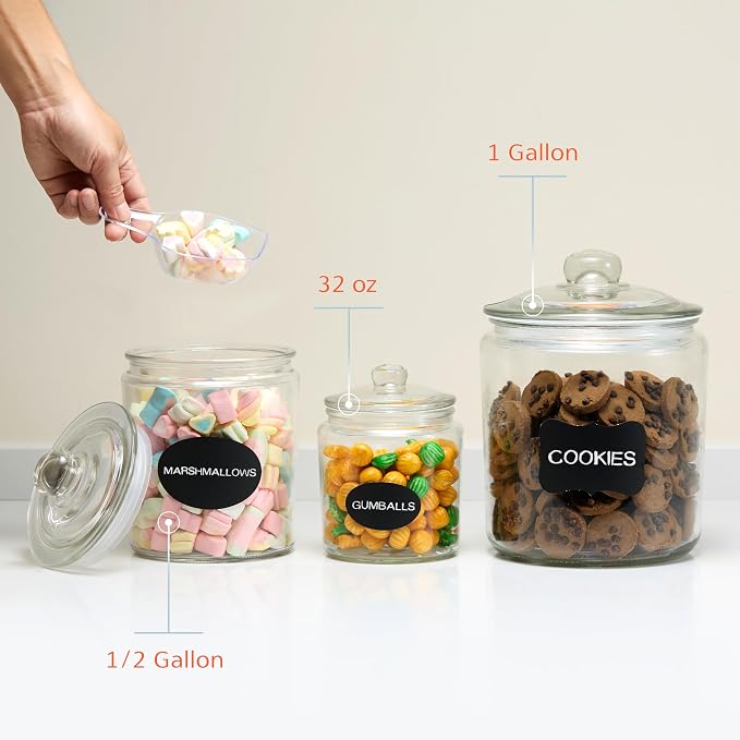 KooK Glass Kitchen Jars, Food & Cookie Storage Containers for Pantry, Bathroom Apothecary Canisters, Airtight Lids, Dishwasher Safe, with Chalk and Labels, 1 Gallon, Set of 2
