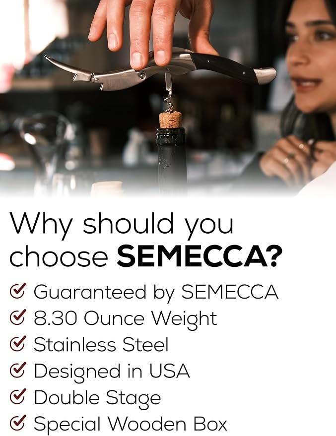 Semecca® Wine Opener – Professional Waiter’s Corkscrew, Double Hinged Wine Key, Wine Bottle Opener with Wooden Gift Box, Gift for Wine Lovers