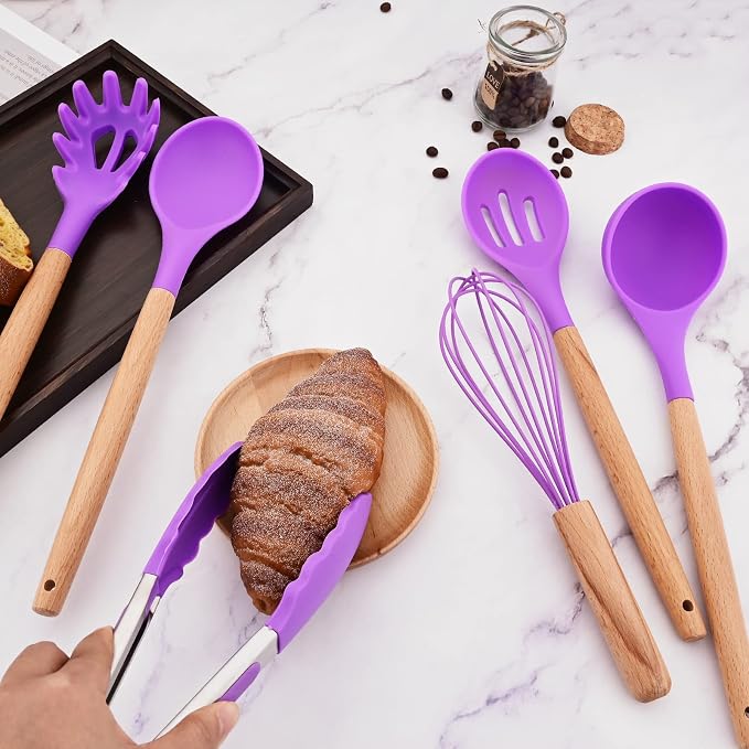1pc Purple Silicone Kitchen Tong, Heat Resistant Cooking Utensils for Serving Food, Locking Silicone Tong for Salad BBQ Serving Buffet Frying Tongs