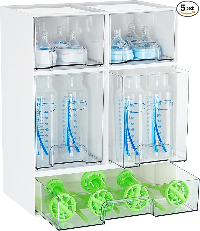 Vtopmart Stackable Storage Drawers Set of 5, Baby Bottle Organizer, White | Multi-purpose Boxes for Bathroom, Beauty Supplies,Ideal for Kichen Countertop, Vanity, Pantry Organization