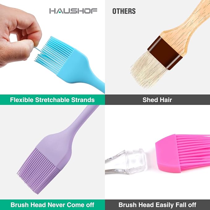 HAUSHOF Silicone Basting Pastry Brush, One-Piece Pastry Brush Set | Dishwasher Safe, Heat Resistant, Perfect for Baking, Grilling, Spreading Oil, Butter, BBQ Sauce or Marinade