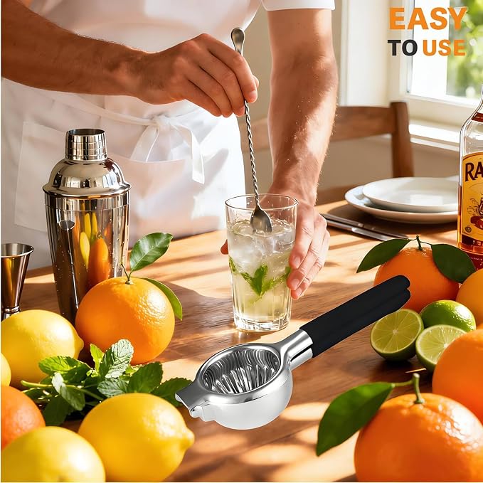 Stainless Steel Lemon Squeezer, Manual Citrus Juicer with Non-Slip Handles, 304 Grade Steel Large Manual Lemon Press Juicer, Ergonomic Design Handheld Lime Squeezer Fruit Juicer