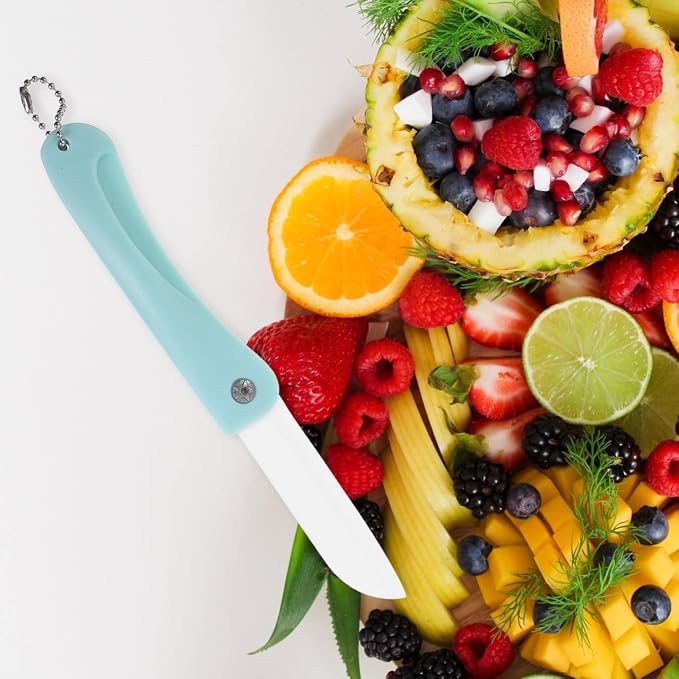 BESTOYARD Foldable Ceramic Fruit Knife Set of 3 4.33 Inch Portable Paring Knives with Protective Covers for Fresh Fruit Cutting and Household Kitchen Use