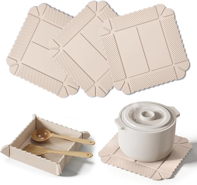 Magnetic Silicone Trivet & Pot Holder, Kitchen Heat Resistant Mat | Trivets for Hot Dishes, Hot Pots & Pans, Non-Slip Hot Pads for Countertops & Dining Table & Oven, Jar Opener & Spoon Rest