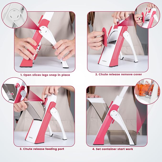 SupMaKin Safe Mandoline Slicer for Kitchen, Vegetable Food Potato Chip Slicer Maual Adjustable Thickness, Chopping Artifact Fast Veggie Salad Chopper Cook Meal Prep