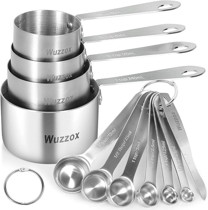 Stainless Steel Measuring Cups & Spoons Set of 11, Stackable Metal Measuring Cups & Spoons, Kitchen Gadgets for Cooking & Baking