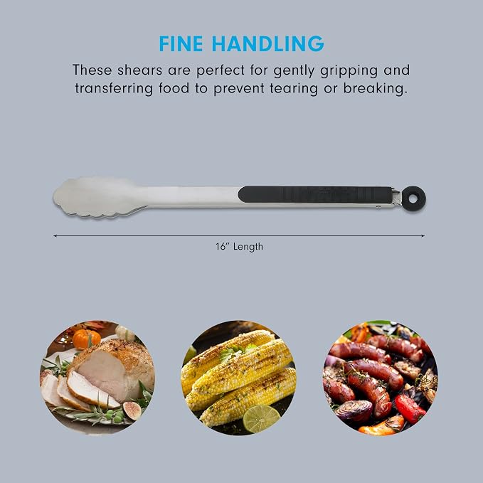 Messermeister Stainless Locking Tongs, 16” - Gently Grips Food - Durable Stainless Steel & Non-Slip, Silicone Grip - Dishwasher Safe