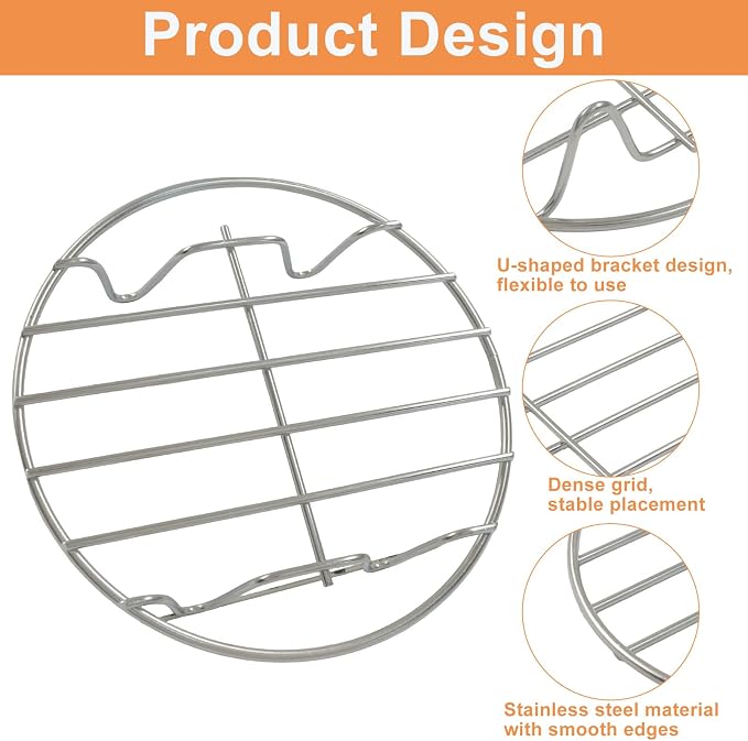Murtenze 2 Pack Stainless Steel Cooling Rack, 9.8 x 6.7" Oval & 6" | Round Roasting Rack, Kitchen Baking, Roasting, Steaming