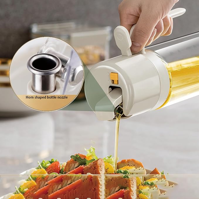 Olive Oil Sprayer 2 in 1 Olive Oil Dispenser 550ml / 19.4Oz Oil Bottle with Fine Mist Nozzle - Oil Sprayer for Cooking, Kitchen, Salad, Barbecue Warm Gray
