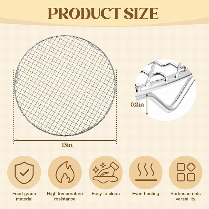 2 Pack 13 Inch Round Cake Cooling Rack, 201 Stainless Steel BBQ Baking & Steaming Rack with Legs - Multi-purpose Straight Wire Grill Grate for Cooking, Baking, Cooling, Canning Racks