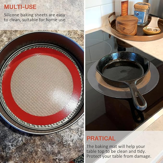 Round Silicone Baking Mat for 8 Inch Cake Pan, 3 Pack | Non-stick, Heat-resistant, Reusable, For Oven, Toaster, Baking Pan, Air Fryer