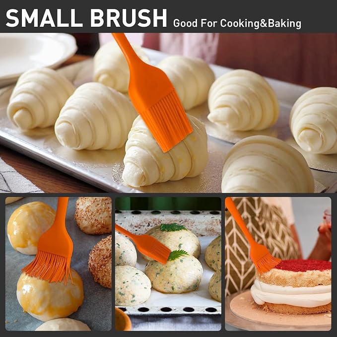 Begonia Silicone Kitchen Brush, 2pcs 10+8 inch Basting Brush (Orange) | Heat Resistant Pastry Brush for Cooking, Baking, Grilling, Spreading Oil