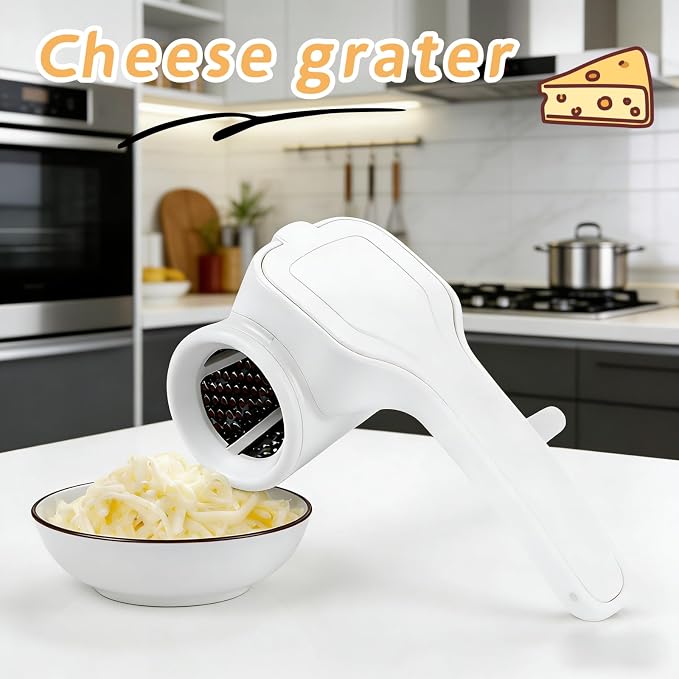 Manual Rotary Cheese Grater, Stainless Steel Drum, Easy Clean | Effortless Shredding for Nuts, Parmesan – Comfort Grip, Lightweight