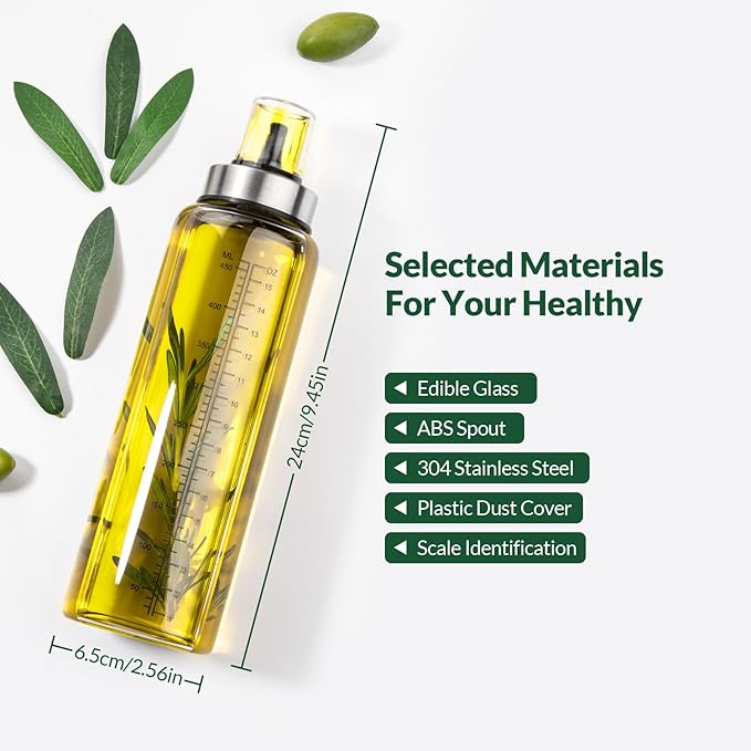 hotder Oil Bottles, Olive Oil Dispenser, Oil Dispenser Bottles, Oil Dispenser, Oil Dispenser Bottle for Kitchen, Glass Oil Bottle 500ml, Easy Refill & Cleaning Non-Drip Spout (500ML 2pcs)