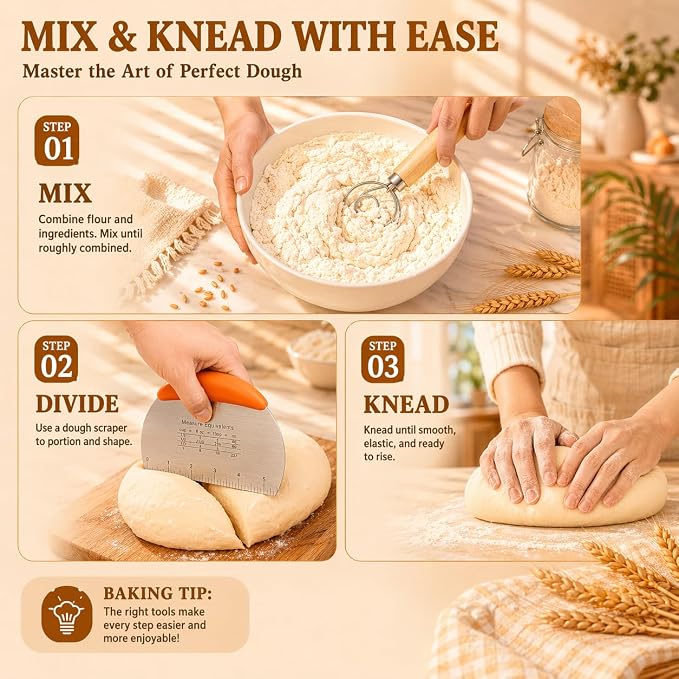 Sourdough Starter Kit, Bread Baking Supplies with Round & Oval Banneton Proofing Baskets, Starter Jar, Bread Sling, Dough Whisk, Scrapers, Stencils, Cooling Rack & Bag