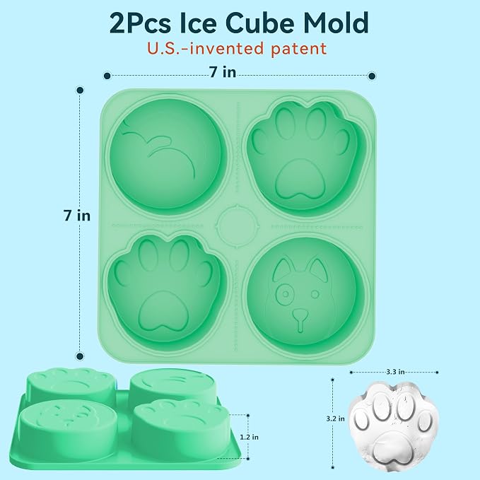 UPSKY 2PCS Dogs Treat Molds, Silicone Dog Treat Ice Cube Trays for Freezer, Reusable Ice Molds for Frozen Treats, Fits Most Dog Water Bowls, for Peanut Butter, Yogurt, Fruit, Broth & More