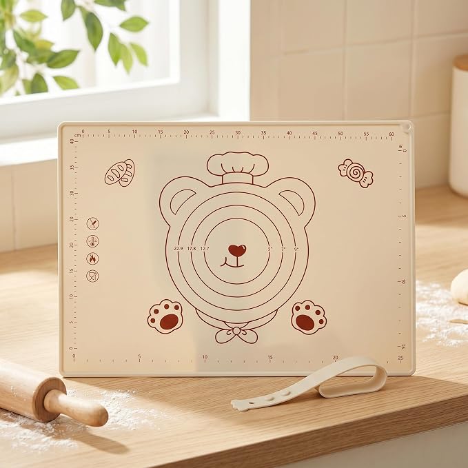 Silicone Baking Pastry Dough Mat - 28"x20" Extra Thick Dough Rolling Matt with Measurement, NonStick Kitchen Counter Kneading Pad Raised Edge, Reusable Heat Resistant for Bread Pizza Fondant Pie Crust