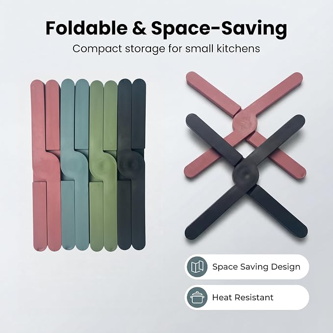 Silicone Trivets & Pot Holders 4 Pack | for Hot Dishes, Hot Pots & Pans, Anti-Slip Heat & Water Resistant Kitchen Pads