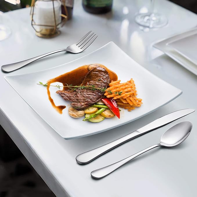 LIANYU 48-Piece Silverware Set with Serving Utensils, Flatware Set for 8, Includes Knives, Spoons and Forks, Stainless Steel Cutlery Eating Utensils, Mirror Finish, Dishwasher Safe