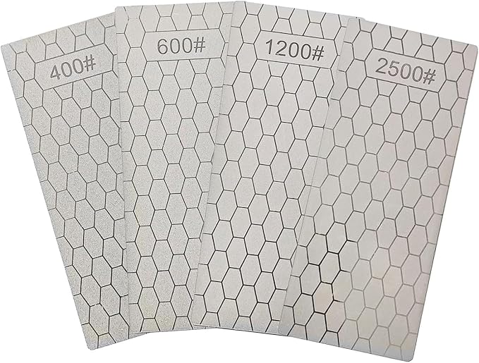 Diamond Sharpening Stone Set, 4 Pcs Diamond Lapping Plate Coarse/Medium/Fine Grit Sharpener, 400/600/1200/2500 Grit，Perfect Assistance Sharpener Angle Guide