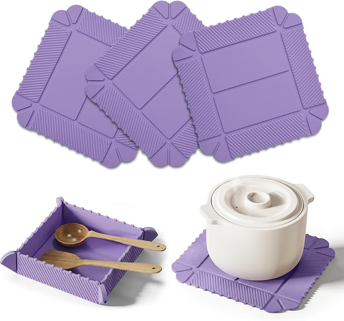 Magnetic Silicone Trivet & Pot Holder, Kitchen Heat Resistant Mat | Trivets for Hot Dishes, Hot Pots & Pans, Non-Slip Hot Pads for Countertops & Dining Table & Oven, Jar Opener & Spoon Rest