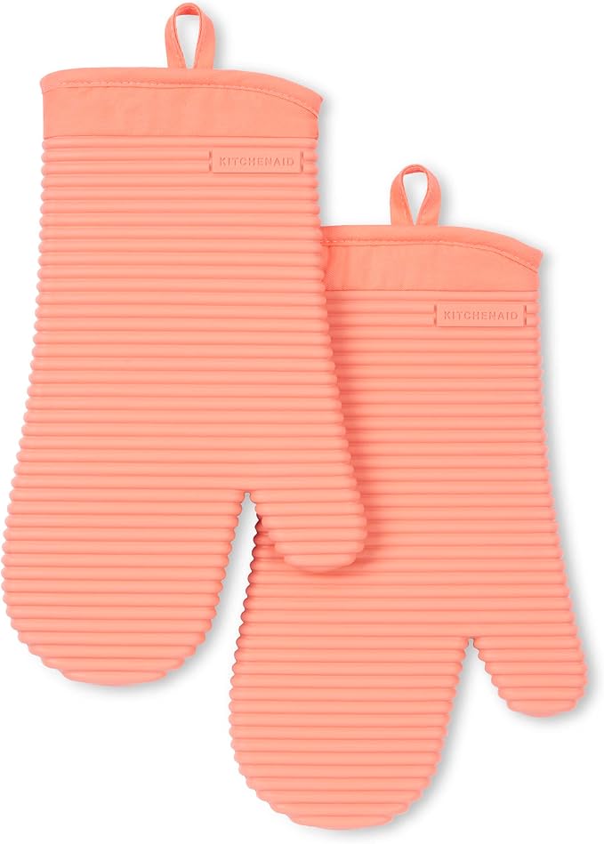 KITCHENAID Ribbed Soft Silicone Oven Mitt 2-Pack Set, 7.5"x13", Bird of Paradise