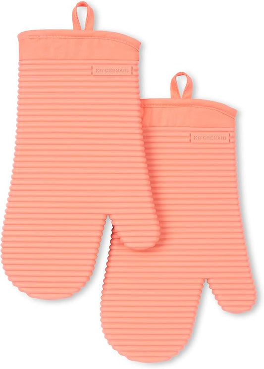 KITCHENAID Ribbed Soft Silicone Oven Mitt 2-Pack Set, 7.5"x13", Bird of Paradise