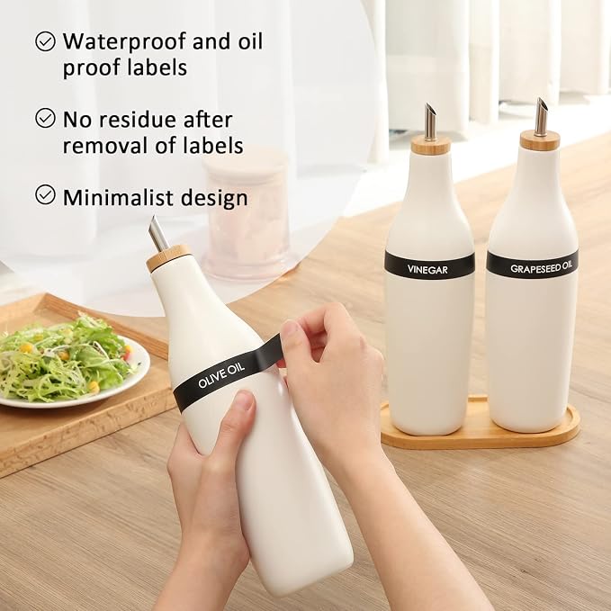 HOMCDALY Olive Oil and Vinegar Dispenser Set, Two 16oz Ceramic Oil Dispenser for Kitchen, Kitchen Dispenser Bottle for EVOO Vinegar Syrups, Modern Farmhouse Design| Set of 2 – white