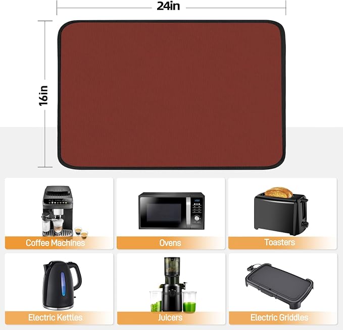 2 PCS Heat Resistant Mats for Countertop Air Fryer, 24x16in, Red | 1022 ℉ Fireproof mat, air fryer accessories for ninja, cosori, waterproof hot pads for kitchen toaster, oven, coffee maker