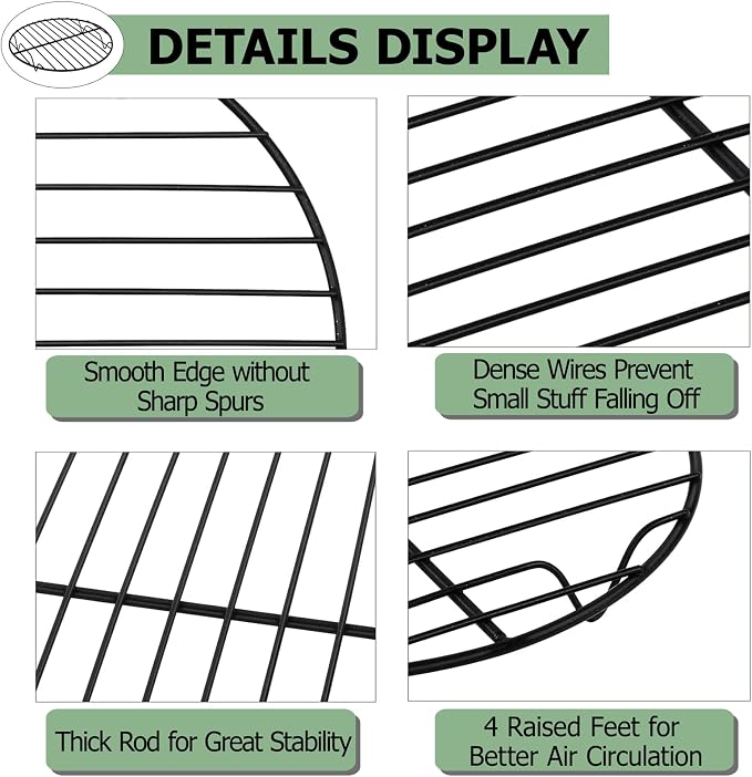 TeamFar Round Cooling Rack, 7.5’’ Small Baking Roasting Grilling Rack with Stainless Steel Core & Non-stick Coating, for Cooking Steaming Cooling, Healthy & Sturdy, Oven Safe & Easy Clean – Set of 2