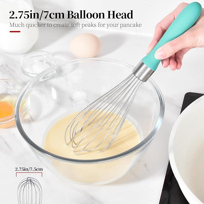 18/8 Stainless Steel Balloon Whisk for Cooking (Medium, Aqua Sky) | Heavy Duty Metal Kitchen Wire Whisker Wisking Tool Egg Beater Hand Mixer for Mixing Baking Beating Stirring Sauce Flour