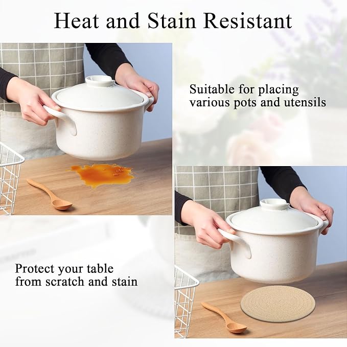 SHACOS 8 Inches Trivets for Hot Dishes, Pot Holders for Hot Pots and Pans, Handmade Cotton Woven Trivets Set, Heat-Resistant Hot Pads Plate Mats for Kitchen Countertops, Table Decor (Khaki, 4pcs)