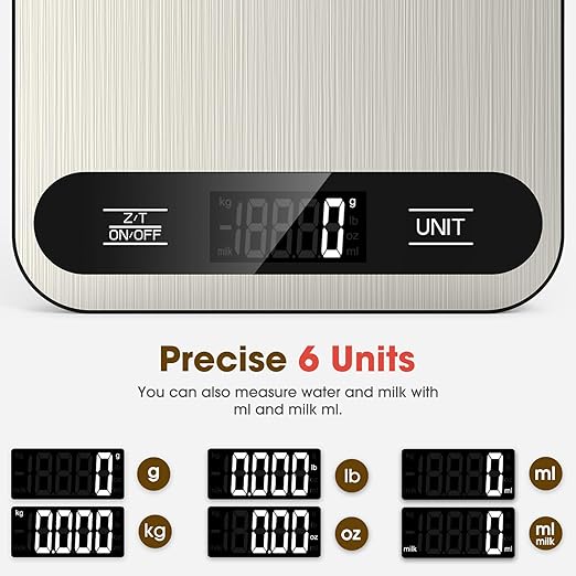 Mik-Nana Food Scale, 22lb Digital Kitchen Scale with 6 Units Tare Function | LCD Display, Stainless Steel Weight Grams and Ounces for Baking, Cooking and Meal Prep (Batteries Included)