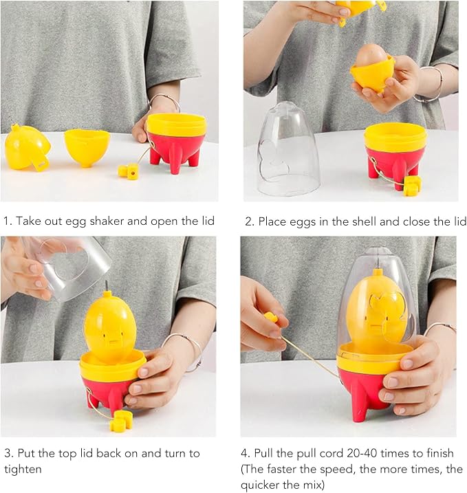 Golden Egg Machine, Egg Yolk & White Mixer - Manual Shaker & Spinner - Pull Rope (Red)