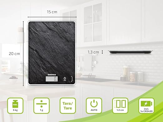 Soehnle Page Compact 300 Electronic Kitchen Scale, Food Scale with 5 kg Capacity and Easy-Read LCD Display in Metric or Imperial, Kitchen Scale for Cooking, Slate Design Surface