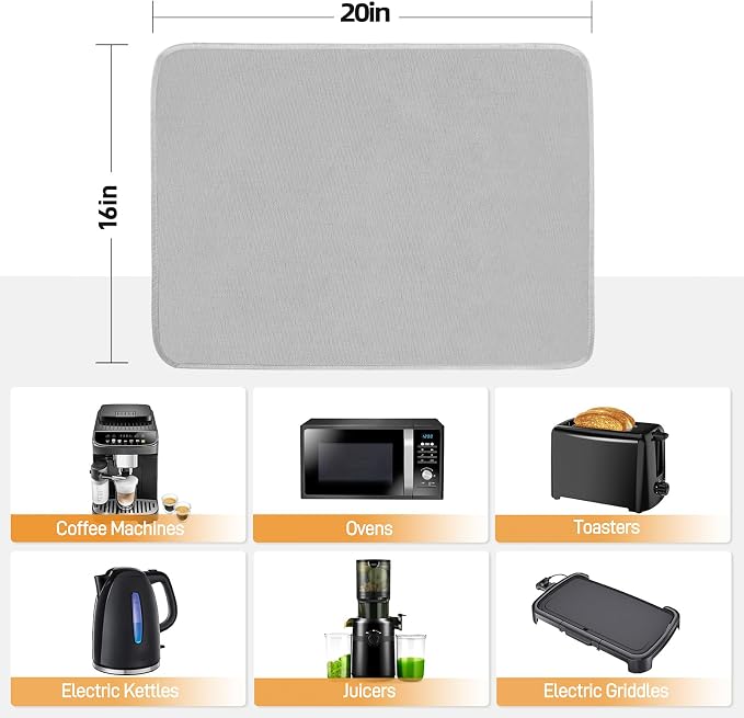 2 PCS Heat Resistant Mats for Countertop Air Fryer, 20x16in, Grey | 1022 ℉ Fireproof mat, air fryer accessories for ninja, cosori, waterproof hot pads for kitchen toaster, oven, coffee maker