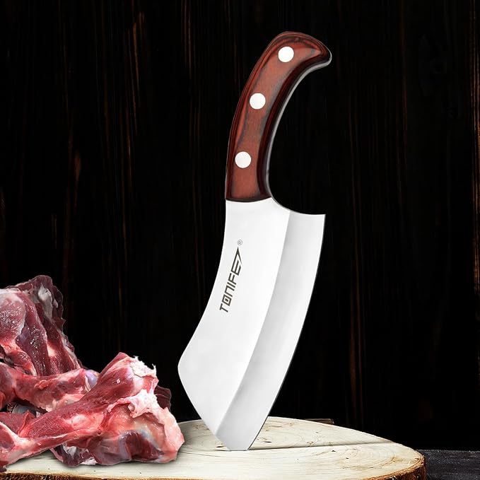 TONIFE Meat Cleaver Butcher Knife with Pakkawood Handle, 6.3 Inch Professional Butcher Chopper for Kitchen and Restaurant