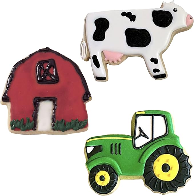 Ann Clark 3-Pc. Country Farm Cookie Cutter Set, Made in USA, Barn, Large Cow, Large Tractor