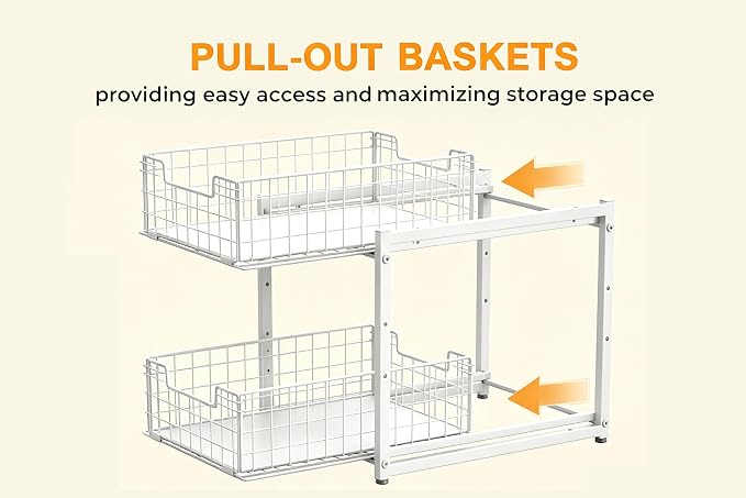 Under Sink Organizer, 2-Tier Pull Out Cabinet Organizer, Kitchen Bathroom Organizer and Storage, Spice Rack for Kitchen, Multi-use Sliding Drawers Shelves