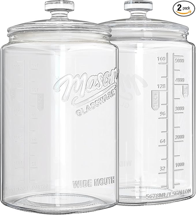 Ritayedet 2 Pack 1.5 Gallon Glass Jar with Lid, Wide Mouth Mason Jar | Sourdough Starter Jar with Scale Marking, Large Flour Sugar Container with Lid for Candy, Flour, Sugar, Coffee, Dog Treat