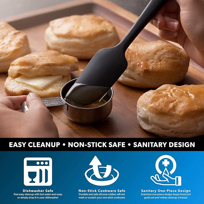 DI ORO Jar Spatula Silicone - Jar Scraper Long Handle for Cooking & Baking - Heat-Resistant Silicone Kitchen Spatula for Cake & Spreading - Nonstick Cookware Safe Utensil - Dishwasher Safe (Black)
