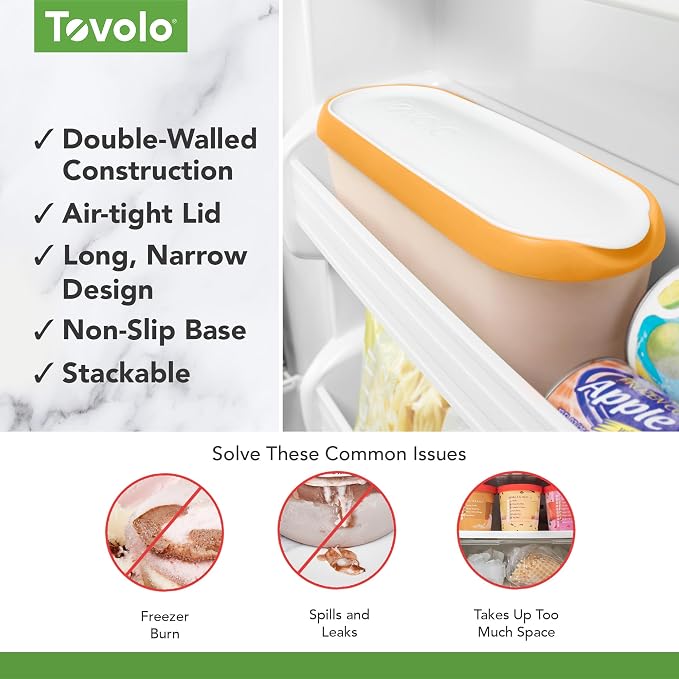Tovolo Ice Cream Containers for Homemade Ice Cream Orange Crush, Glide A Scoop Ice Cream Tub for Reusable Ice Cream, 1.5 Quart BPA Free Insulated Freezer Safe Ice Cream Container with Lid