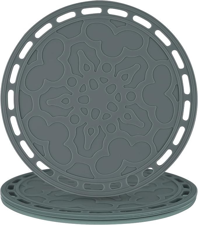 Silicone Trivets Mats Big Round Silicon Pad for Hot Dishes and Hot Pots, Hot Pads for Countertops, Tables, Pot Holders, Spoon Rest Place Mats Set of 3 Color Dark Grey