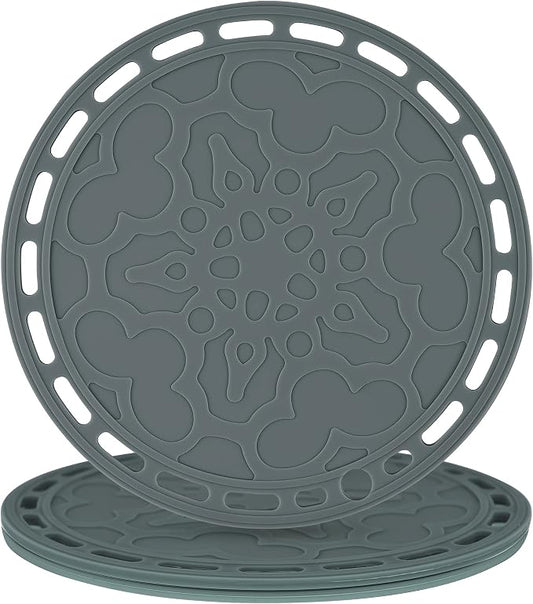 Silicone Trivets Mats Big Round Silicon Pad for Hot Dishes and Hot Pots, Hot Pads for Countertops, Tables, Pot Holders, Spoon Rest Place Mats Set of 3 Color Dark Grey