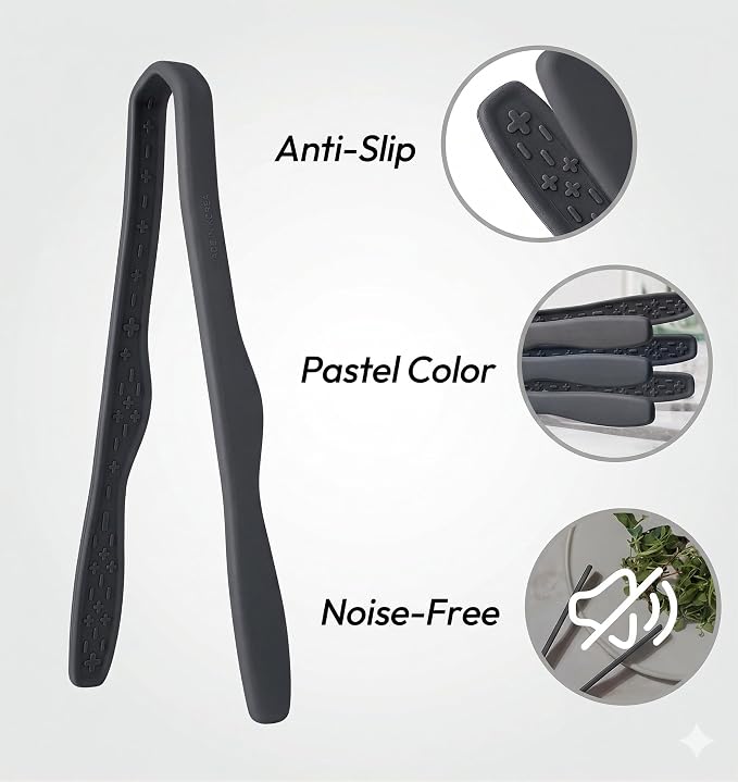 carrotez Mini Silicone Toaster Tongs, Anti-Slip,Non-Scratch Mini Tongs 7inch - Dark Gray