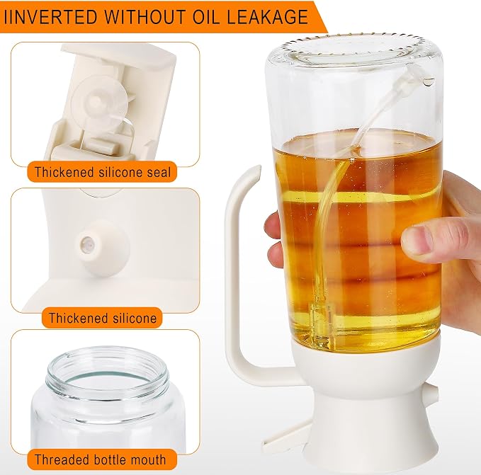 CJT Oil Dispenser for Kitchen – 18oz/550ml Oil Sprayer for Cooking and Olive Oil Dispenser Spray Bottle, 2 in 1 Glass Oil Sprayers, pourer & Oil Mister for Air Fryer, Barbecue, Salad,Frying(White)