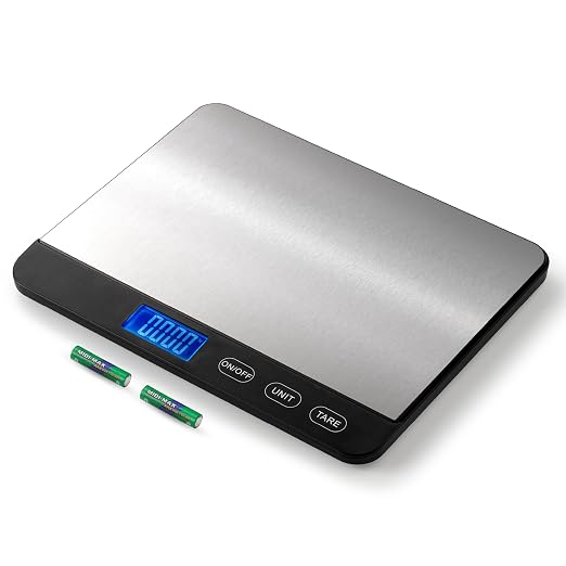 Food Scale 44lb/20kg, Extra-Large Platform Digital Kitchen Scale, 1g/0.1oz High Precision, Stainless Steel/Tempered Glass, Weight Grams and oz for Cooking Baking Meal Prep, 2 Batteries Included