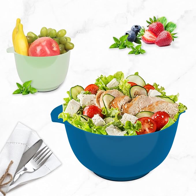 BoxedHome Classic Mixing Bowls Set of 4, BPA Free Plastic, Microwave Safe | 4.5, 3.5, 2.5 and 1.7 QT, Non-slip Base Large Non-toxic Nesting Bowl with Pour Spout, Dishwasher Safe, for Prep, Cooking
