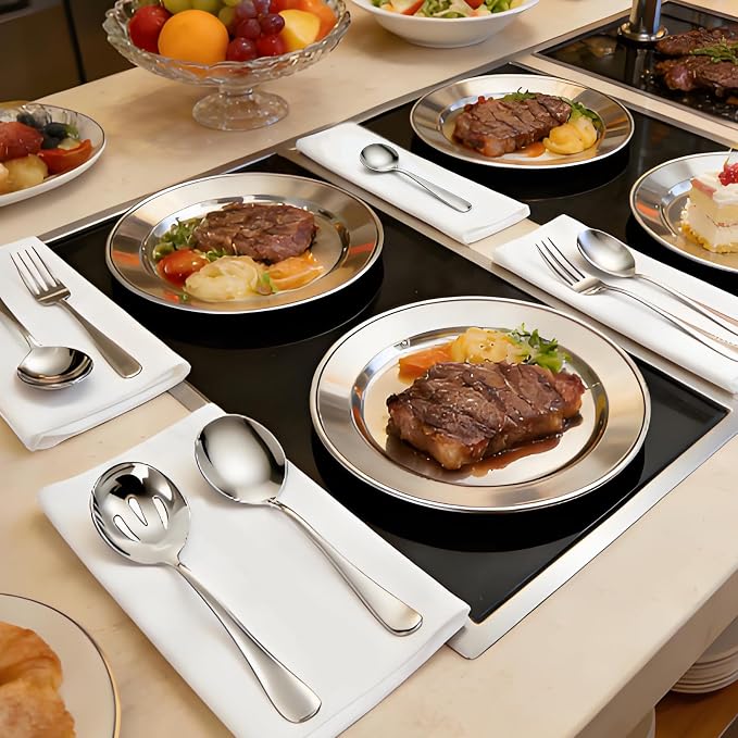 8 PCS Serving Utensils,8.7 Inch Large Serving Spoons,Slotted Spoon,Forks,Mini Coffee Spoons,Stainless Steel Serving Sets for Buffet Catering Banquet Party,Dishwasher Safe (8 Pcs(Silver))