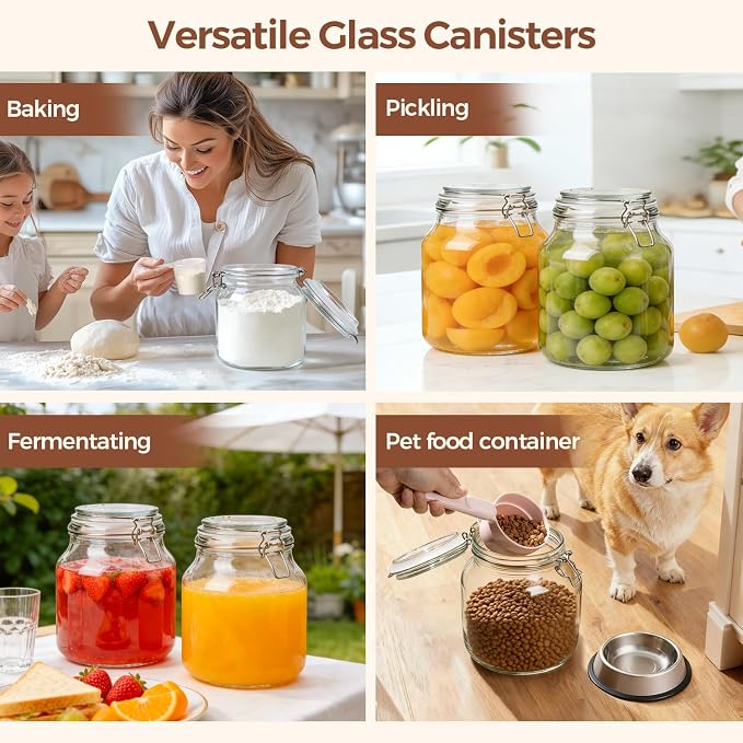ComSaf Large Glass Pantry Jars with Airtight Lids 74 oz 2 Pack Wide Mouth | Flour sugar rice, Measuring cup, Labels included, Sourdough pickling, Large capacity, Cabinet organization, Dry goods